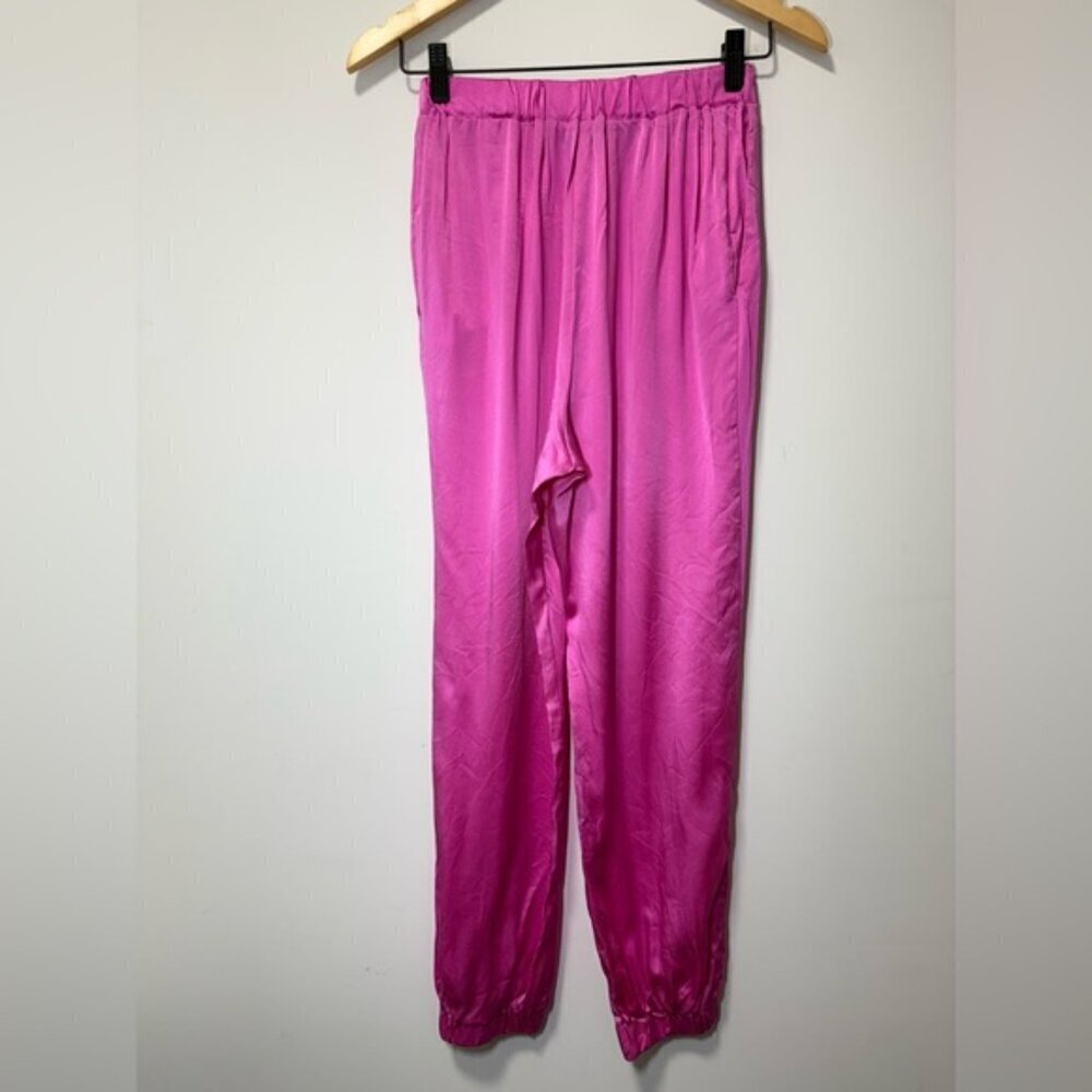 Intermix Backgrounde NYC Logan Silk-Charmeuse Joggers Pink size P - Picture 6 of 11